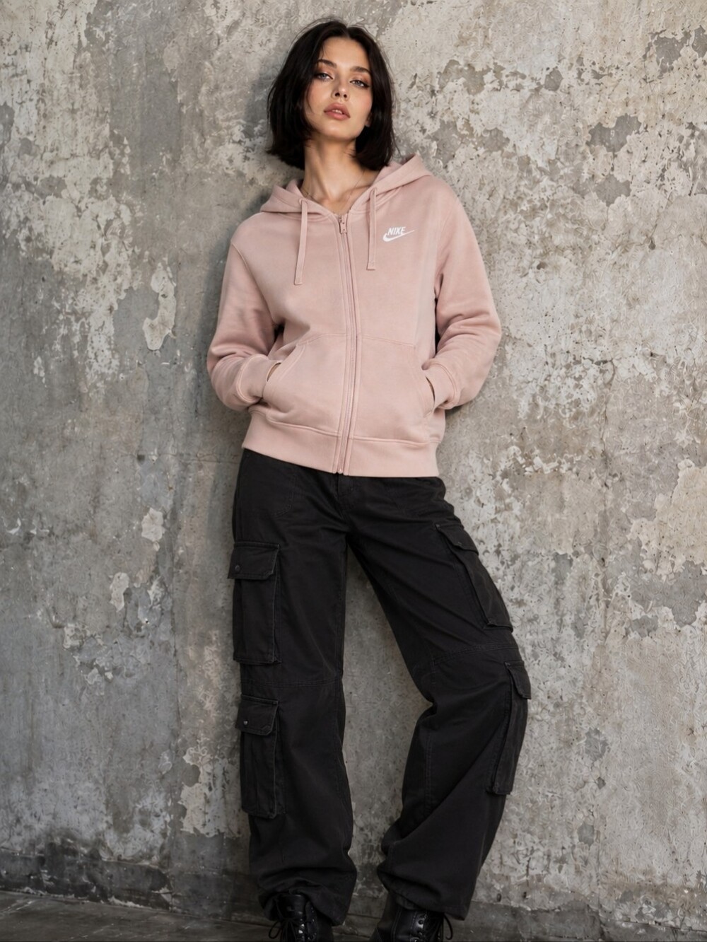 Nike Sportswear Club Fleece Full Zip Hoodie XL Pink Embroidered Logo CC